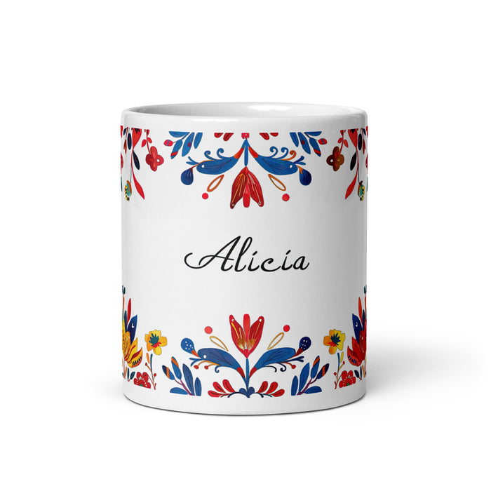 Alicia Exclusive Name Art Piece Home Office Work Coffee Mug Mexican Spanish Pride Gift Cup One - Of - A - Kind Calligraphy White Glossy Mug | A13 - Mexicada