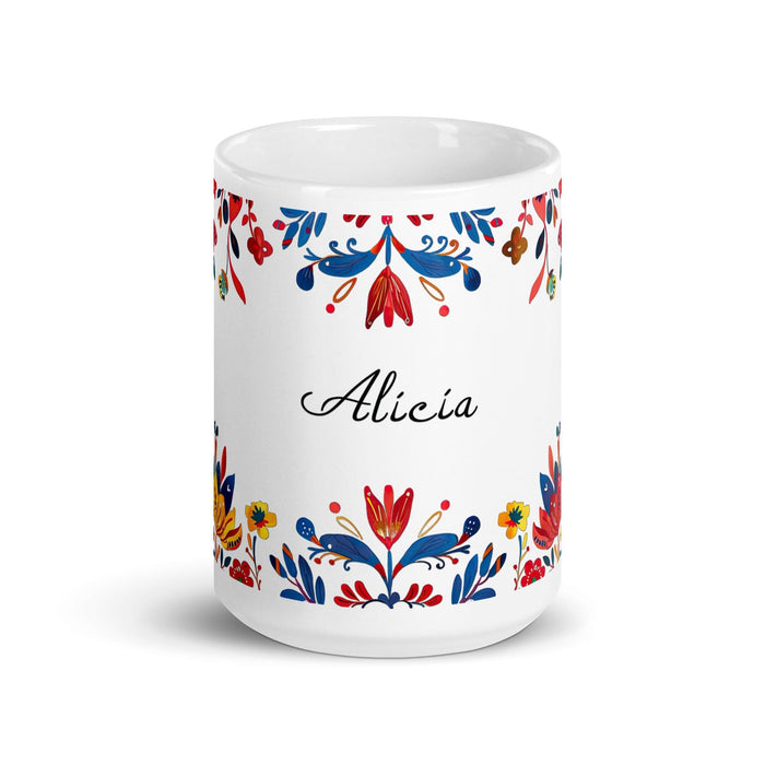 Alicia Exclusive Name Art Piece Home Office Work Coffee Mug Mexican Spanish Pride Gift Cup One-Of-A-Kind Calligraphy White Glossy Mug | A13 Mexicada