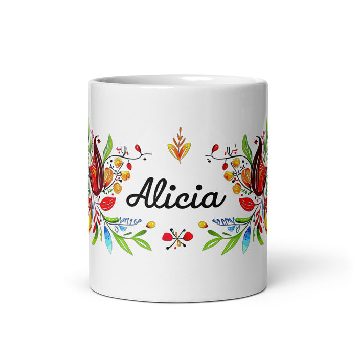 Alicia Exclusive Name Art Piece Home Office Work Coffee Mug Mexican Spanish Pride Gift Cup One - Of - A - Kind Calligraphy White Glossy Mug | A14 - Mexicada