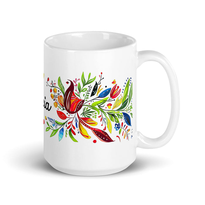 Alicia Exclusive Name Art Piece Home Office Work Coffee Mug Mexican Spanish Pride Gift Cup One - Of - A - Kind Calligraphy White Glossy Mug | A14 - Mexicada