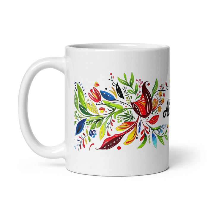 Alicia Exclusive Name Art Piece Home Office Work Coffee Mug Mexican Spanish Pride Gift Cup One-Of-A-Kind Calligraphy White Glossy Mug | A14 Mexicada