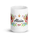 Alicia Exclusive Name Art Piece Home Office Work Coffee Mug Mexican Spanish Pride Gift Cup One-Of-A-Kind Calligraphy White Glossy Mug | A14 Mexicada