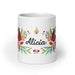 Alicia Exclusive Name Art Piece Home Office Work Coffee Mug Mexican Spanish Pride Gift Cup One-Of-A-Kind Calligraphy White Glossy Mug | A14 Mexicada