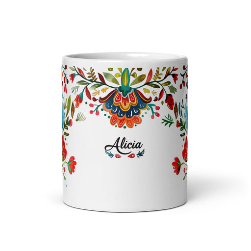 Alicia Exclusive Name Art Piece Home Office Work Coffee Mug Mexican Spanish Pride Gift Cup One - Of - A - Kind Calligraphy White Glossy Mug | A15 - Mexicada