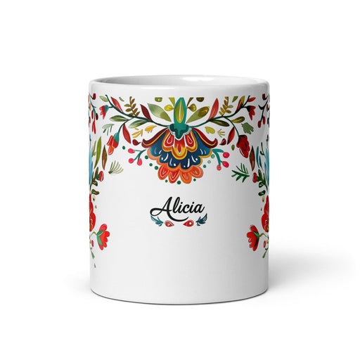 Alicia Exclusive Name Art Piece Home Office Work Coffee Mug Mexican Spanish Pride Gift Cup One-Of-A-Kind Calligraphy White Glossy Mug | A15 Mexicada