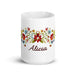 Alicia Exclusive Name Art Piece Home Office Work Coffee Mug Mexican Spanish Pride Gift Cup One - Of - A - Kind Calligraphy White Glossy Mug | A16 - Mexicada