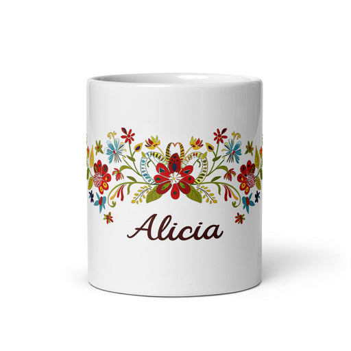 Alicia Exclusive Name Art Piece Home Office Work Coffee Mug Mexican Spanish Pride Gift Cup One - Of - A - Kind Calligraphy White Glossy Mug | A16 - Mexicada