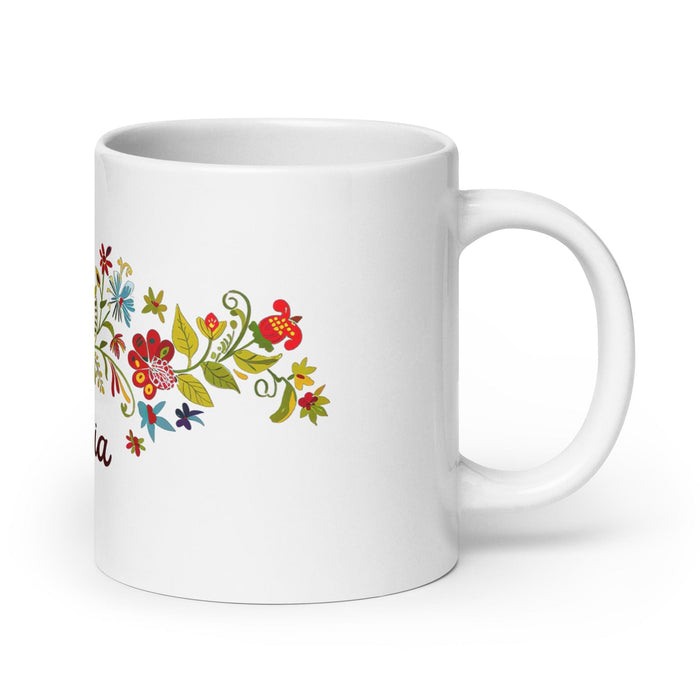 Alicia Exclusive Name Art Piece Home Office Work Coffee Mug Mexican Spanish Pride Gift Cup One-Of-A-Kind Calligraphy White Glossy Mug | A16 Mexicada 20 oz