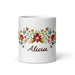 Alicia Exclusive Name Art Piece Home Office Work Coffee Mug Mexican Spanish Pride Gift Cup One-Of-A-Kind Calligraphy White Glossy Mug | A16 Mexicada