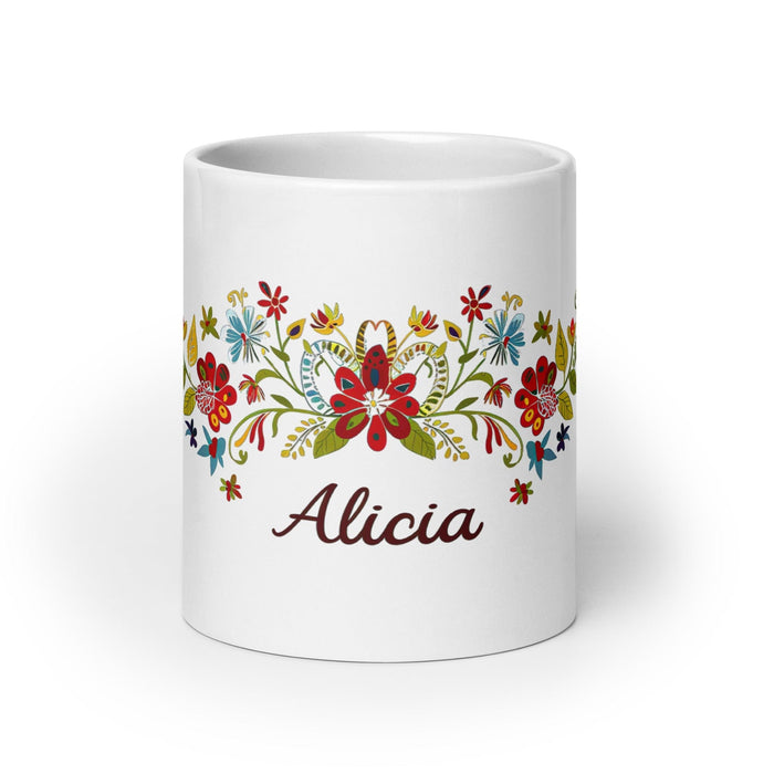 Alicia Exclusive Name Art Piece Home Office Work Coffee Mug Mexican Spanish Pride Gift Cup One-Of-A-Kind Calligraphy White Glossy Mug | A16 Mexicada