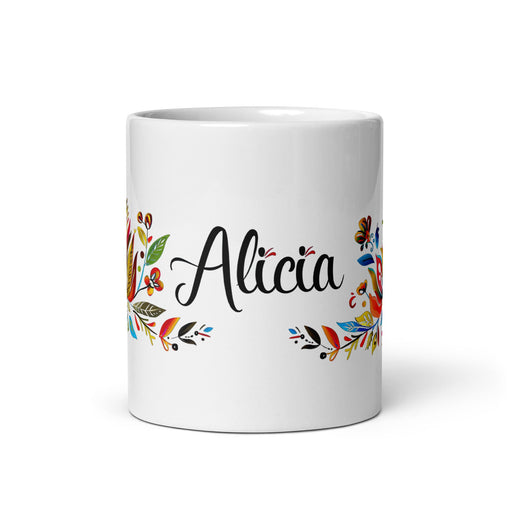 Alicia Exclusive Name Art Piece Home Office Work Coffee Mug Mexican Spanish Pride Gift Cup One - Of - A - Kind Calligraphy White Glossy Mug | A17 - Mexicada