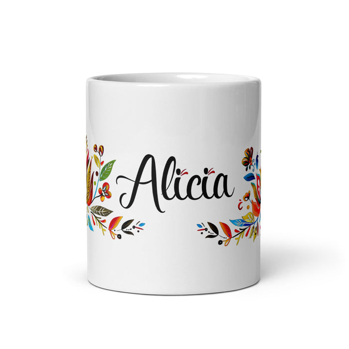 Alicia Exclusive Name Art Piece Home Office Work Coffee Mug Mexican Spanish Pride Gift Cup One - Of - A - Kind Calligraphy White Glossy Mug | A17 - Mexicada