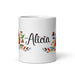 Alicia Exclusive Name Art Piece Home Office Work Coffee Mug Mexican Spanish Pride Gift Cup One - Of - A - Kind Calligraphy White Glossy Mug | A17 - Mexicada