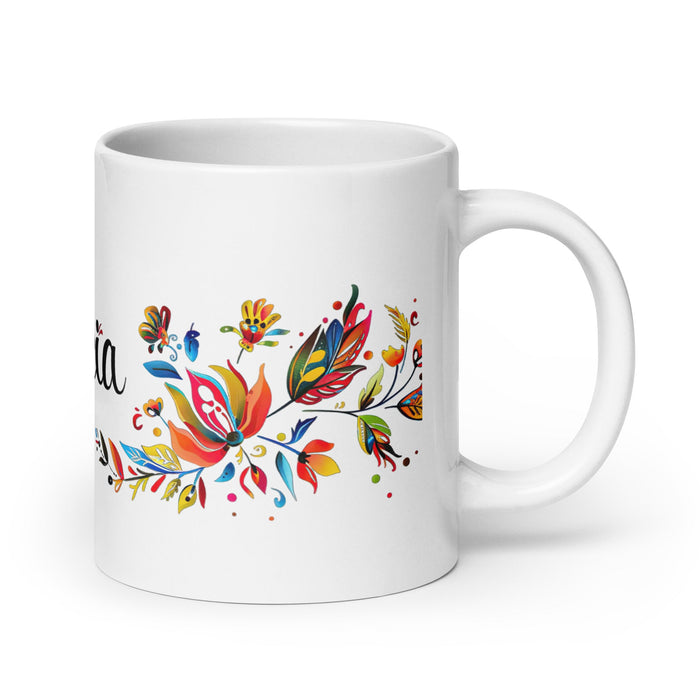 Alicia Exclusive Name Art Piece Home Office Work Coffee Mug Mexican Spanish Pride Gift Cup One - Of - A - Kind Calligraphy White Glossy Mug | A17 - Mexicada