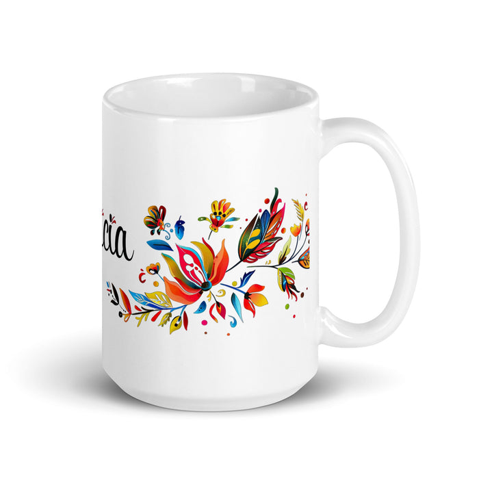 Alicia Exclusive Name Art Piece Home Office Work Coffee Mug Mexican Spanish Pride Gift Cup One - Of - A - Kind Calligraphy White Glossy Mug | A17 - Mexicada