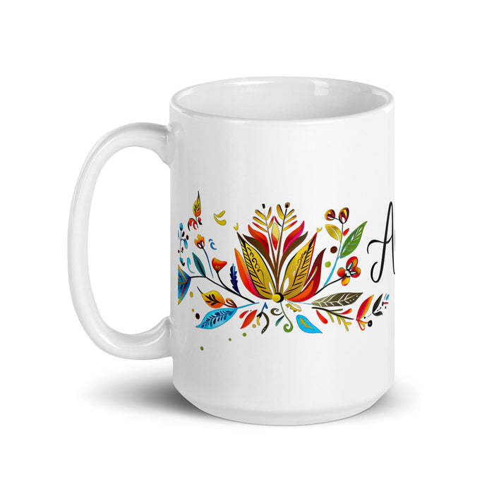 Alicia Exclusive Name Art Piece Home Office Work Coffee Mug Mexican Spanish Pride Gift Cup One - Of - A - Kind Calligraphy White Glossy Mug | A17 - Mexicada