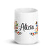 Alicia Exclusive Name Art Piece Home Office Work Coffee Mug Mexican Spanish Pride Gift Cup One-Of-A-Kind Calligraphy White Glossy Mug | A17 Mexicada