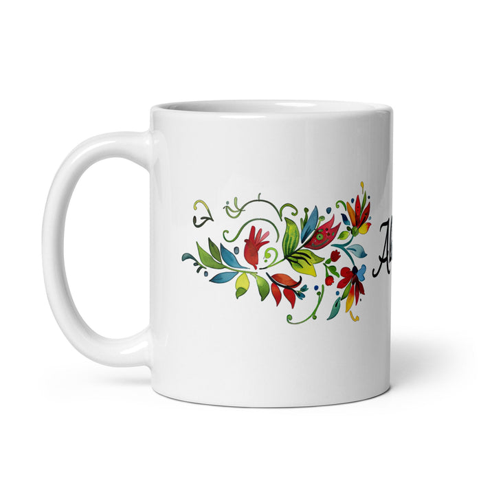 Alicia Exclusive Name Art Piece Home Office Work Coffee Mug Mexican Spanish Pride Gift Cup One - Of - A - Kind Calligraphy White Glossy Mug | A19 - Mexicada