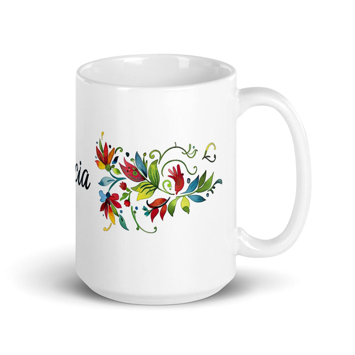 Alicia Exclusive Name Art Piece Home Office Work Coffee Mug Mexican Spanish Pride Gift Cup One-Of-A-Kind Calligraphy White Glossy Mug | A19 Mexicada 15 oz