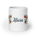 Alicia Exclusive Name Art Piece Home Office Work Coffee Mug Mexican Spanish Pride Gift Cup One-Of-A-Kind Calligraphy White Glossy Mug | A19 Mexicada