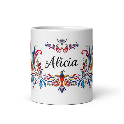 Alicia Exclusive Name Art Piece Home Office Work Coffee Mug Mexican Spanish Pride Gift Cup One - Of - A - Kind Calligraphy White Glossy Mug | A2 - Mexicada