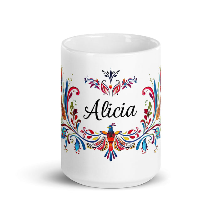 Alicia Exclusive Name Art Piece Home Office Work Coffee Mug Mexican Spanish Pride Gift Cup One - Of - A - Kind Calligraphy White Glossy Mug | A2 - Mexicada