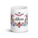 Alicia Exclusive Name Art Piece Home Office Work Coffee Mug Mexican Spanish Pride Gift Cup One - Of - A - Kind Calligraphy White Glossy Mug | A2 - Mexicada