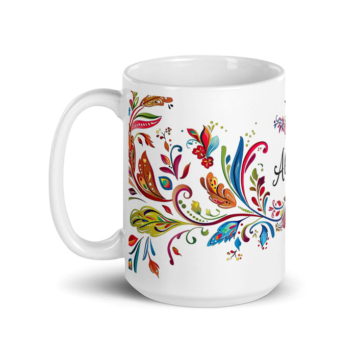 Alicia Exclusive Name Art Piece Home Office Work Coffee Mug Mexican Spanish Pride Gift Cup One-Of-A-Kind Calligraphy White Glossy Mug | A2 Mexicada