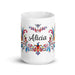 Alicia Exclusive Name Art Piece Home Office Work Coffee Mug Mexican Spanish Pride Gift Cup One-Of-A-Kind Calligraphy White Glossy Mug | A2 Mexicada