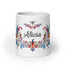 Alicia Exclusive Name Art Piece Home Office Work Coffee Mug Mexican Spanish Pride Gift Cup One-Of-A-Kind Calligraphy White Glossy Mug | A2 Mexicada