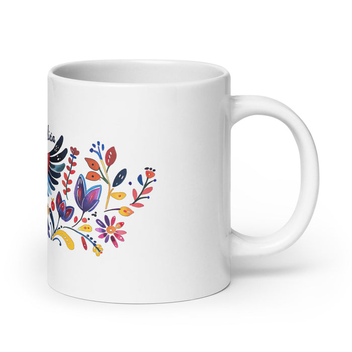 Alicia Exclusive Name Art Piece Home Office Work Coffee Mug Mexican Spanish Pride Gift Cup One - Of - A - Kind Calligraphy White Glossy Mug | A20 - Mexicada