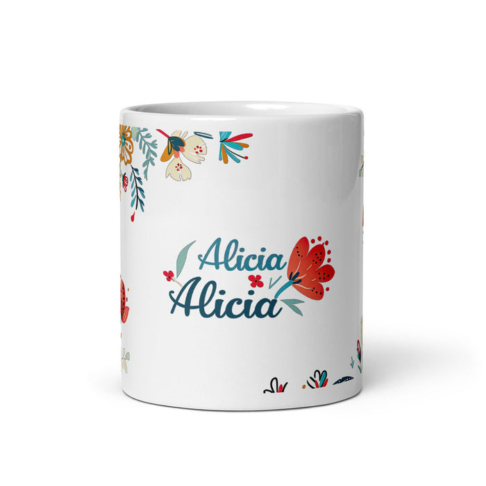 Alicia Exclusive Name Art Piece Home Office Work Coffee Mug Mexican Spanish Pride Gift Cup One - Of - A - Kind Calligraphy White Glossy Mug | A21 - Mexicada