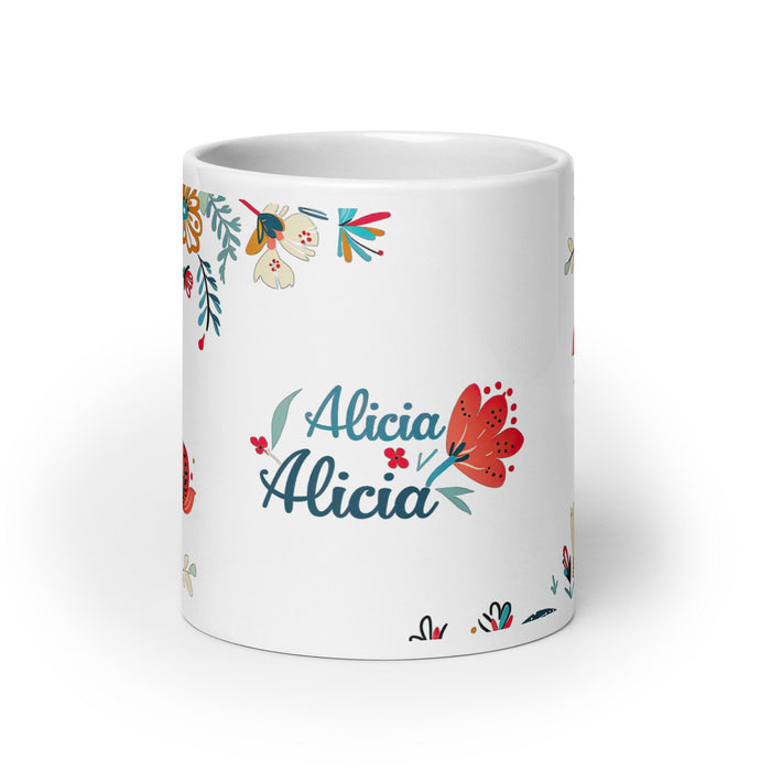 Alicia Exclusive Name Art Piece Home Office Work Coffee Mug Mexican Spanish Pride Gift Cup One - Of - A - Kind Calligraphy White Glossy Mug | A21 - Mexicada