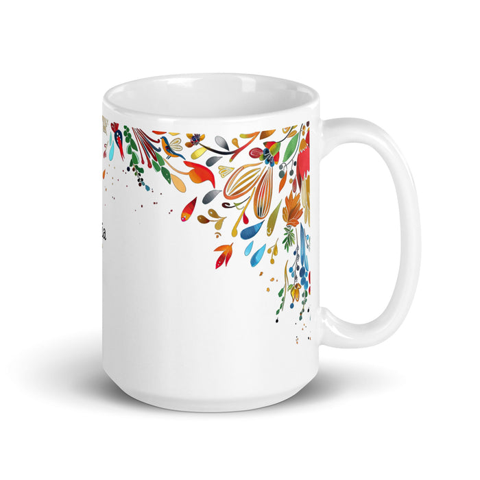 Alicia Exclusive Name Art Piece Home Office Work Coffee Mug Mexican Spanish Pride Gift Cup One - Of - A - Kind Calligraphy White Glossy Mug | A22 - Mexicada