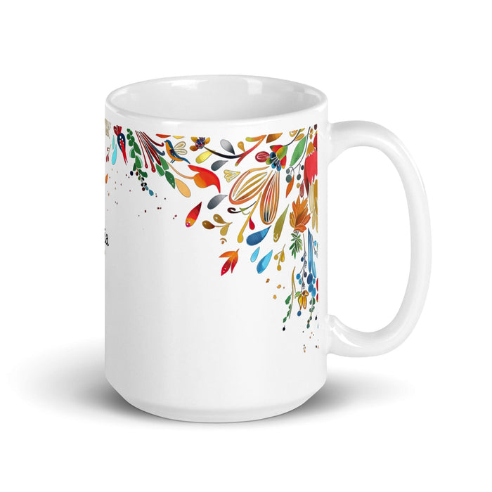 Alicia Exclusive Name Art Piece Home Office Work Coffee Mug Mexican Spanish Pride Gift Cup One-Of-A-Kind Calligraphy White Glossy Mug | A22 Mexicada 15 oz