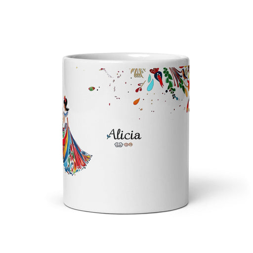 Alicia Exclusive Name Art Piece Home Office Work Coffee Mug Mexican Spanish Pride Gift Cup One-Of-A-Kind Calligraphy White Glossy Mug | A22 Mexicada