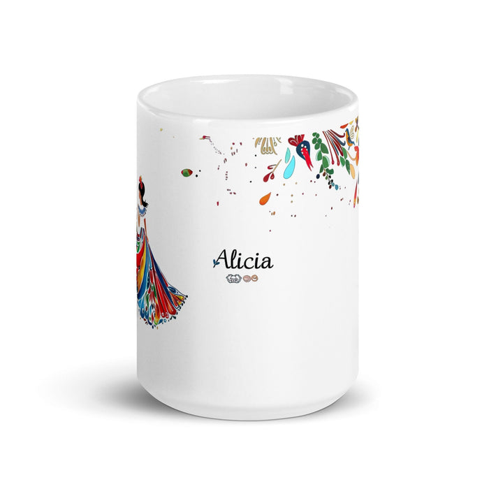 Alicia Exclusive Name Art Piece Home Office Work Coffee Mug Mexican Spanish Pride Gift Cup One-Of-A-Kind Calligraphy White Glossy Mug | A22 Mexicada