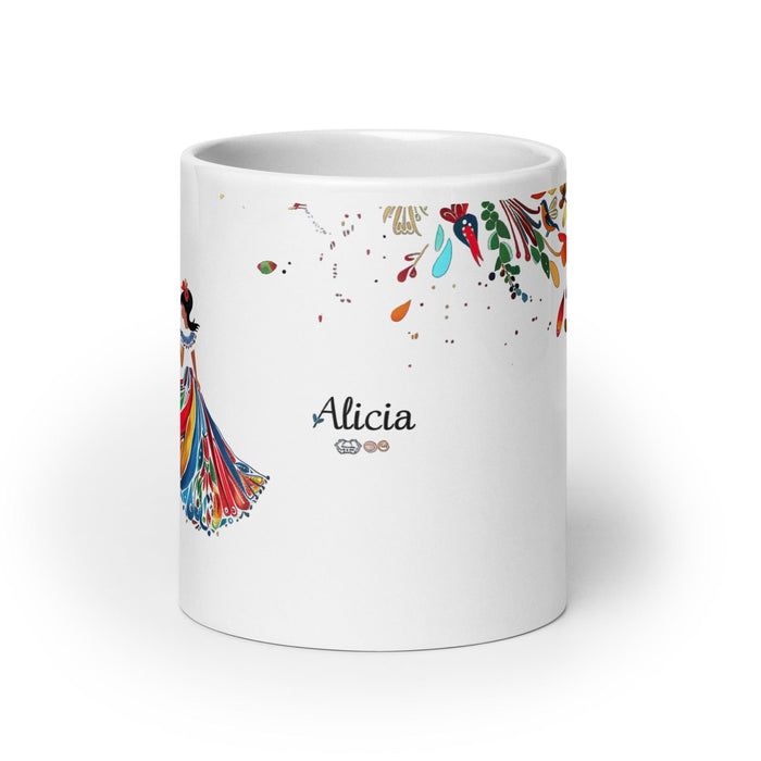 Alicia Exclusive Name Art Piece Home Office Work Coffee Mug Mexican Spanish Pride Gift Cup One-Of-A-Kind Calligraphy White Glossy Mug | A22 Mexicada