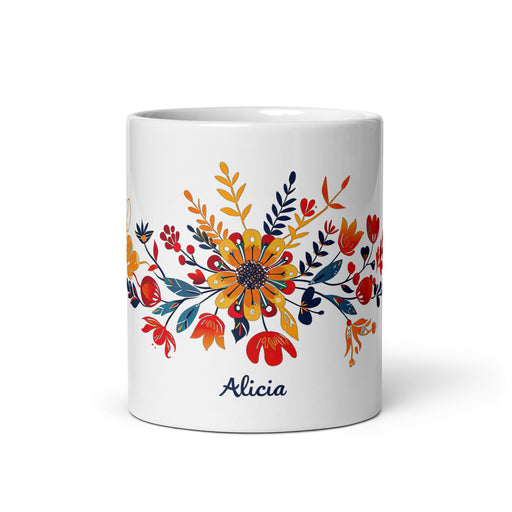 Alicia Exclusive Name Art Piece Home Office Work Coffee Mug Mexican Spanish Pride Gift Cup One - Of - A - Kind Calligraphy White Glossy Mug | A23 - Mexicada