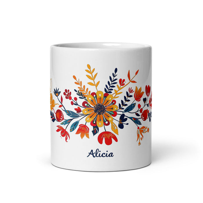 Alicia Exclusive Name Art Piece Home Office Work Coffee Mug Mexican Spanish Pride Gift Cup One - Of - A - Kind Calligraphy White Glossy Mug | A23 - Mexicada