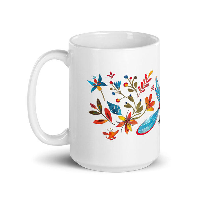 Alicia Exclusive Name Art Piece Home Office Work Coffee Mug Mexican Spanish Pride Gift Cup One - Of - A - Kind Calligraphy White Glossy Mug | A25 - Mexicada