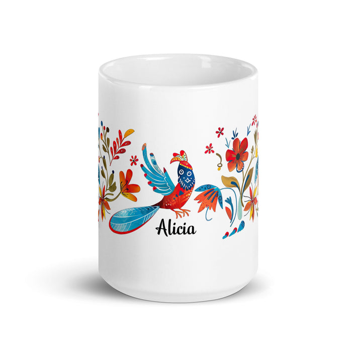 Alicia Exclusive Name Art Piece Home Office Work Coffee Mug Mexican Spanish Pride Gift Cup One - Of - A - Kind Calligraphy White Glossy Mug | A25 - Mexicada