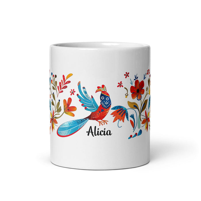 Alicia Exclusive Name Art Piece Home Office Work Coffee Mug Mexican Spanish Pride Gift Cup One-Of-A-Kind Calligraphy White Glossy Mug | A25 Mexicada