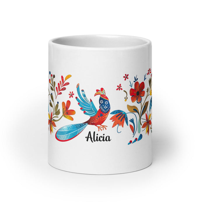 Alicia Exclusive Name Art Piece Home Office Work Coffee Mug Mexican Spanish Pride Gift Cup One-Of-A-Kind Calligraphy White Glossy Mug | A25 Mexicada