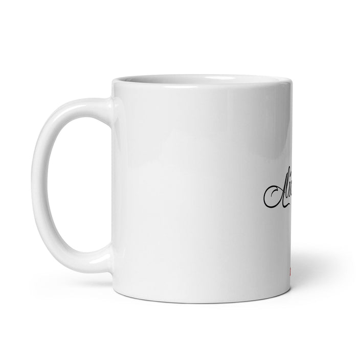 Alicia Exclusive Name Art Piece Home Office Work Coffee Mug Mexican Spanish Pride Gift Cup One - Of - A - Kind Calligraphy White Glossy Mug | A26 - Mexicada