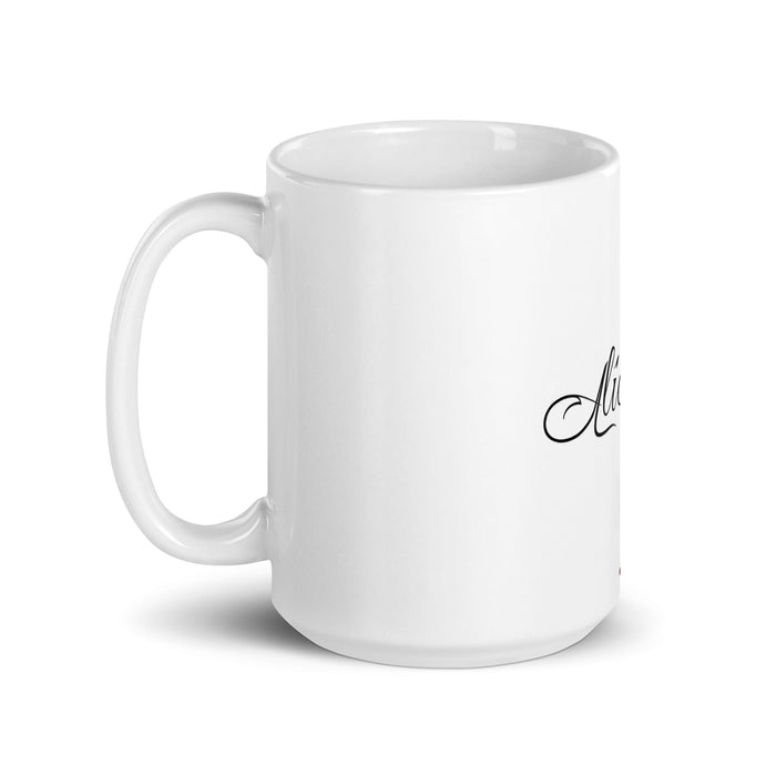 Alicia Exclusive Name Art Piece Home Office Work Coffee Mug Mexican Spanish Pride Gift Cup One - Of - A - Kind Calligraphy White Glossy Mug | A26 - Mexicada