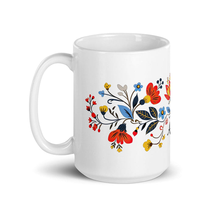 Alicia Exclusive Name Art Piece Home Office Work Coffee Mug Mexican Spanish Pride Gift Cup One-Of-A-Kind Calligraphy White Glossy Mug | A27 Mexicada