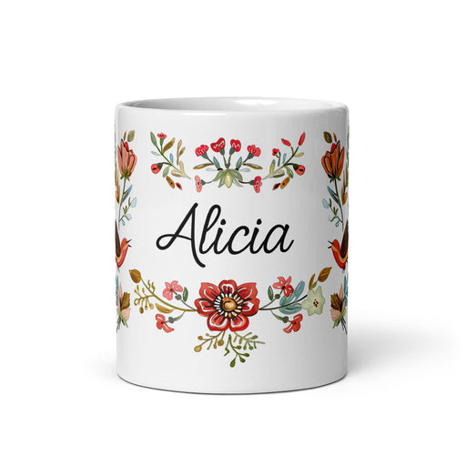 Alicia Exclusive Name Art Piece Home Office Work Coffee Mug Mexican Spanish Pride Gift Cup One-Of-A-Kind Calligraphy White Glossy Mug | A28 Mexicada