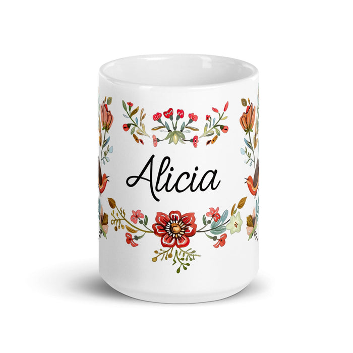 Alicia Exclusive Name Art Piece Home Office Work Coffee Mug Mexican Spanish Pride Gift Cup One-Of-A-Kind Calligraphy White Glossy Mug | A28 Mexicada