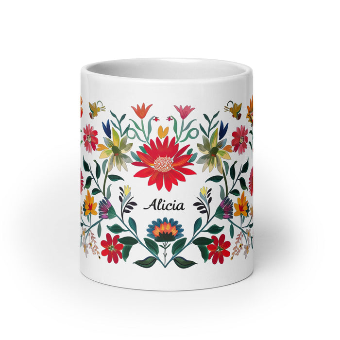 Alicia Exclusive Name Art Piece Home Office Work Coffee Mug Mexican Spanish Pride Gift Cup One - Of - A - Kind Calligraphy White Glossy Mug | A3 - Mexicada